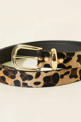 Metal Köprü Detaylı Kemer Leopar - Deri Kemer