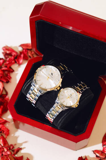 Metal Kordon Sevgili Çift Kol Saati Silver Gold - Saat