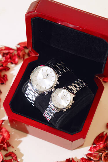 Metal Kordon Sevgili Çift Kol Saati Silver - Saat