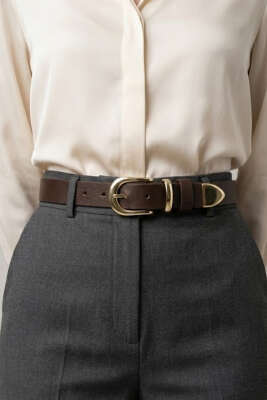 Metal Oval Tokalı Kemer Acı Kahve - Deri Kemer