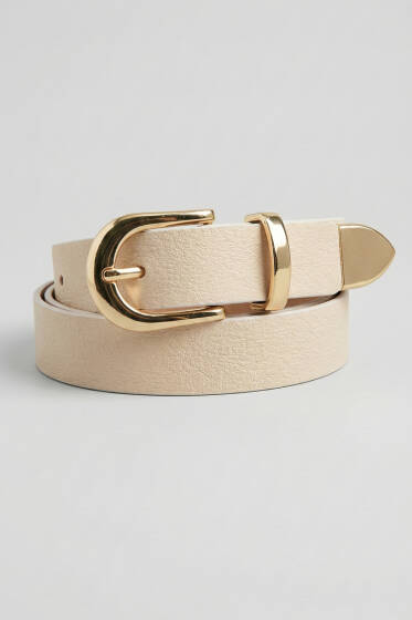 Metal Oval Tokalı Kemer Bej - Deri Kemer