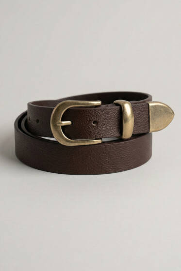 Metal Oval Tokalı Kemer Kahve - Deri Kemer