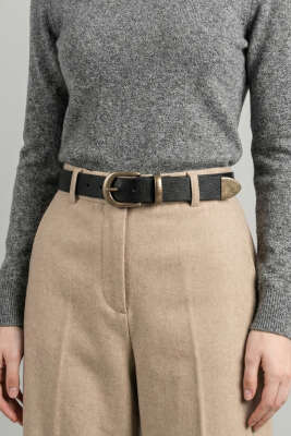 Metal Oval Tokalı Kemer Siyah - Deri Kemer