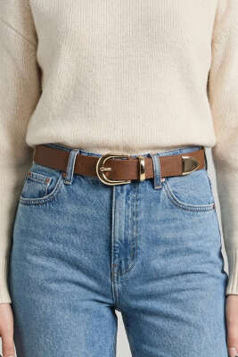 Metal Oval Tokalı Kemer Taba - Deri Kemer