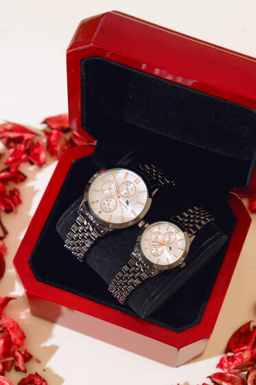 Metal Sevgili Çift Kol Saati Siyah - Saat