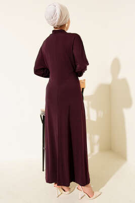 Metal Tokalı Büzgülü Elbise Mor - Elbise