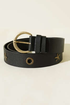 Metal Tokalı Deniz Yıldızı Desenli Kemer Siyah - DESREE KEMER