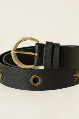 Metal Tokalı Deniz Yıldızı Desenli Kemer Siyah - Deri Kemer