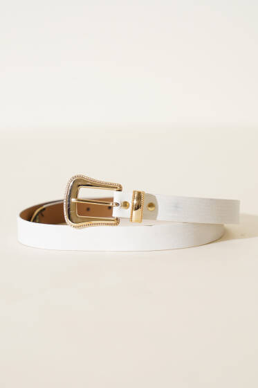 Metal Tokalı Kemer Beyaz - Deri Kemer