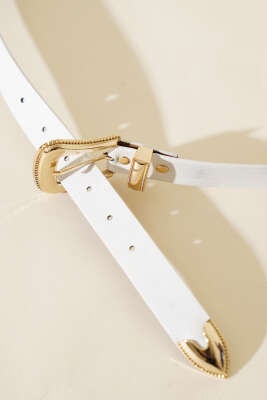 Metal Tokalı Kemer Beyaz - Deri Kemer