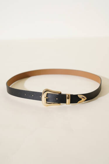 Metal Tokalı Kemer Siyah - Deri Kemer