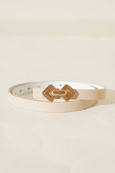 Metal Zincir Tokalı İnce Kemer Bej - Deri Kemer