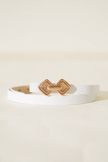 Metal Zincir Tokalı İnce Kemer Beyaz - Deri Kemer