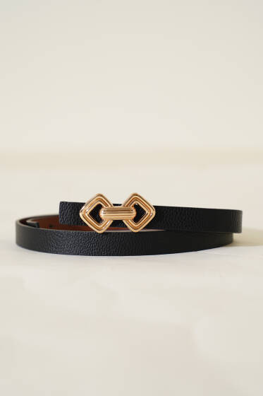 Metal Zincir Tokalı İnce Kemer Siyah - Deri Kemer