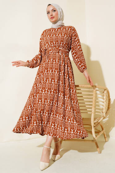 Mevlana Desenli Elbise Taba - Elbise
