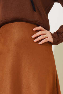 Mevlana Süet Etek Camel - Uzun Etek