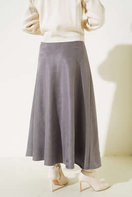Mevlana Süet Etek Gri - Uzun Etek
