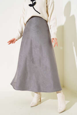 Mevlana Süet Etek Gri - Uzun Etek