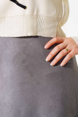 Mevlana Süet Etek Gri - Uzun Etek