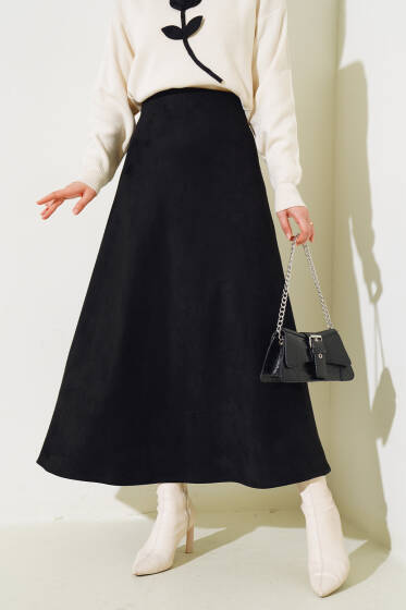 Mevlana Süet Etek Siyah - Uzun Etek