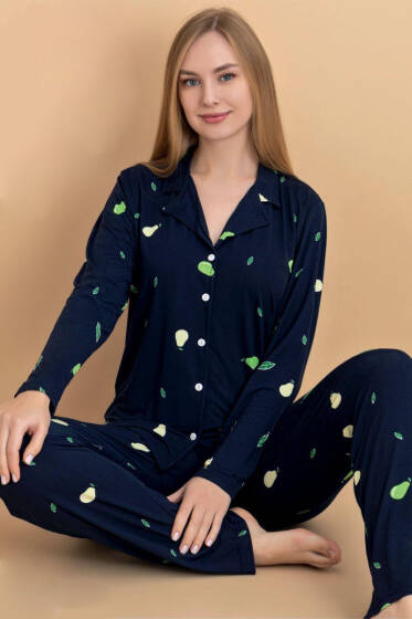 Meyve Baskılı Kadın Pijama Takımı Lacivert - Pijama