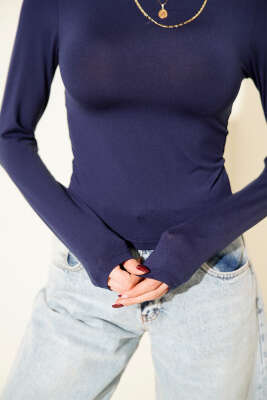 Micro Uzun Kollu Bluz Lacivert - Kadın Giyim Modelleri