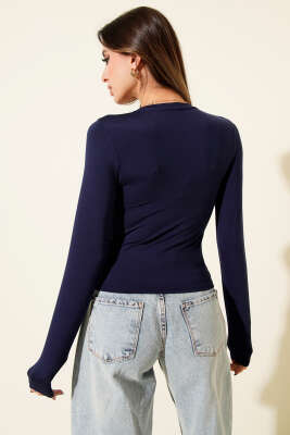 Micro Uzun Kollu Bluz Lacivert - Kadın Giyim Modelleri