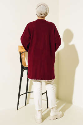 Midye Dikiş Detaylı Triko Tunik Bordo - Triko Tunik