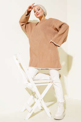 Midye Dikiş Detaylı Triko Tunik Büsküvi - Triko Tunik