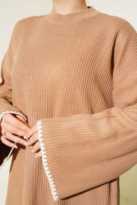 Midye Dikiş Detaylı Triko Tunik Büsküvi - Triko Tunik