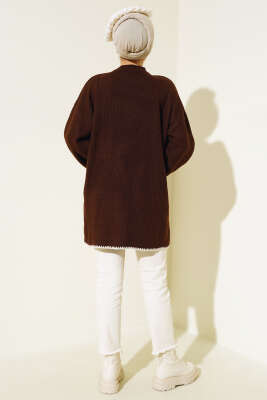 Midye Dikiş Detaylı Triko Tunik Kahve - Triko Tunik