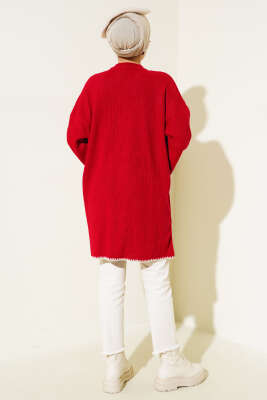 Midye Dikiş Detaylı Triko Tunik Kırmızı - Triko Tunik