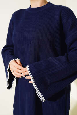 Midye Dikiş Detaylı Triko Tunik Lacivert - Triko Tunik