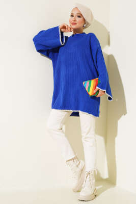 Midye Dikiş Detaylı Triko Tunik Saks - Triko Tunik