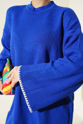 Midye Dikiş Detaylı Triko Tunik Saks - Triko Tunik