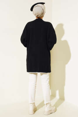 Midye Dikiş Detaylı Triko Tunik Siyah - Triko Tunik