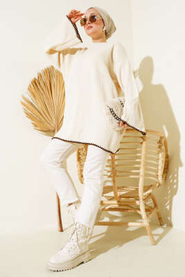 Midye Dikiş Detaylı Triko Tunik Taş - Triko Tunik