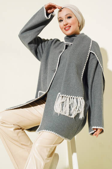 Midye Dikişli Atkılı Ceket Füme - ÇOK SATANLAR