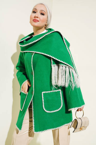 Midye Dikişli Atkılı Ceket Yeşil - Ceket