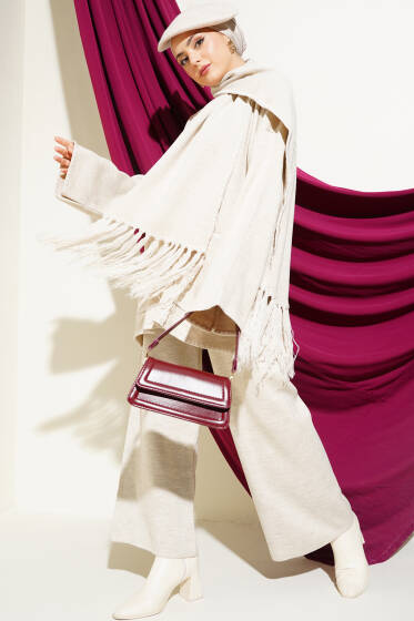 Midye Dikişli Atkılı Triko İkili Takım Bej - İkili Takım