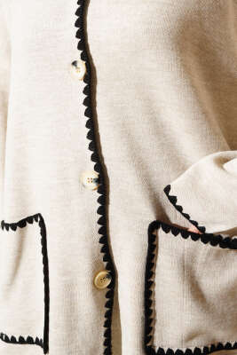 Midye Dikişli Atkılı Triko İkili Takım Bej Siyah - Triko İkili Takım