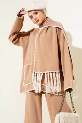 Midye Dikişli Atkılı Triko İkili Takım Bisküvi - Triko İkili Takım