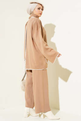 Midye Dikişli Atkılı Triko İkili Takım Bisküvi - Triko İkili Takım