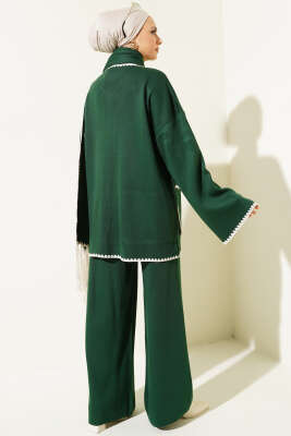 Midye Dikişli Atkılı Triko İkili Takım Zümrüt - Triko İkili Takım
