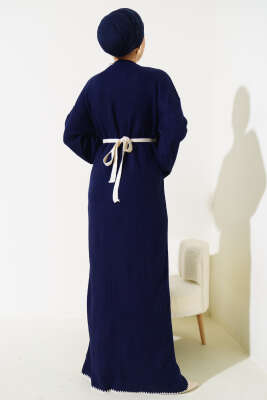 Midye Dikişli Fitilli Triko Elbise Lacivert - Tesettür Elbise