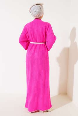 Midye Dikişli Fitilli Triko Elbise Pembe - Tesettür Elbise