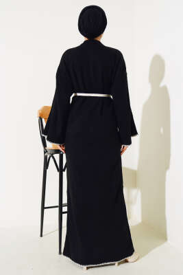 Midye Dikişli Fitilli Triko Elbise Siyah - Tesettür Elbise