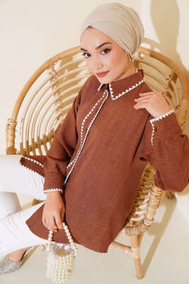 Midye Dikişli Gömlek Kahve 