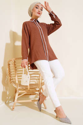 Midye Dikişli Gömlek Kahve - Gömlek