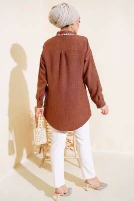 Midye Dikişli Gömlek Kahve - Gömlek